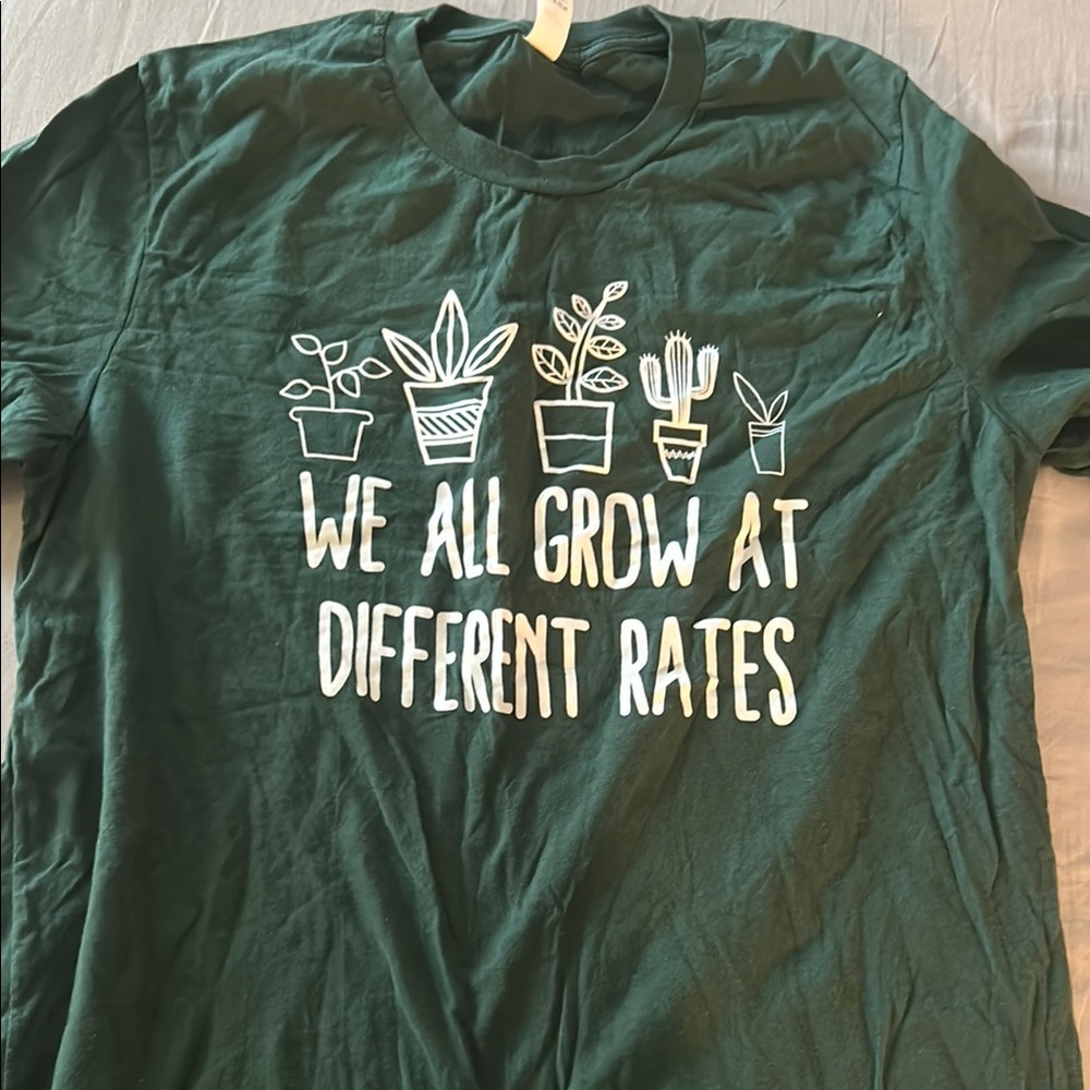Green Teacher Shirt with Plant Design